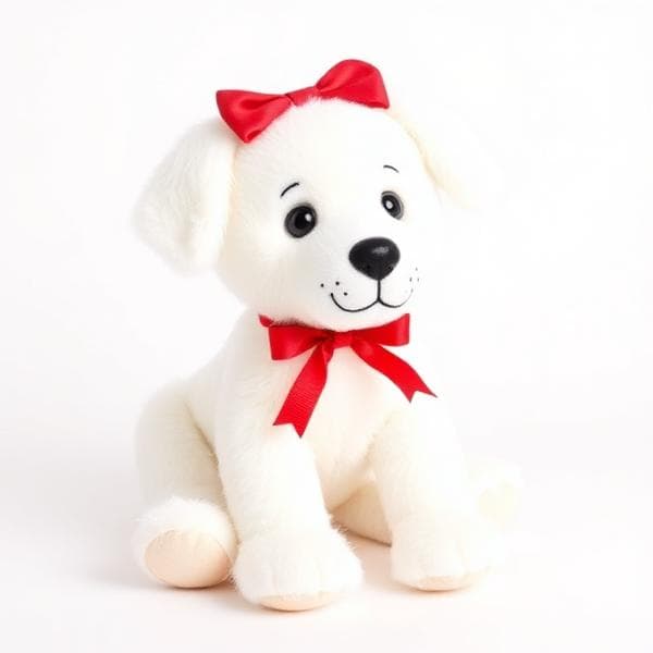 White Dog Plush with Red Bow